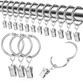 tonyg-p Pack of 25 Metal Curtain Rings, Curtain Rings with Clips, Curtain Hanging Rings for Window, Door, Shower Curtains, 32 mm Inner Diameter (Silver)