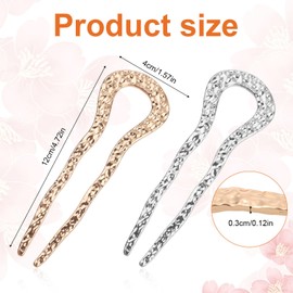 2pcs French Twist Hair Pin, Gold Silver Metal Chignon Hair Fork Vintage U-Shaped Hairpin Clip Fashionable All-Match Hairstyle Accessories for Women Buns