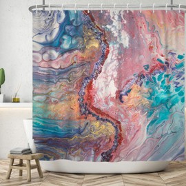Ttincceer 71x79inch Marble Shower Curtain Set Pink Blue Ombre Luxury Shower Curtains Abstract Modern Bathroom Art Curtain Waterproof Bathtub Curtain