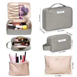 Makeup Bag Cosmetic Pouch, Ginsco 3 Pcs Make Up Bags Women Large Portable Travel Makeup Organizer Waterproof Toiletry Bag with Handle for Women Girls Gray