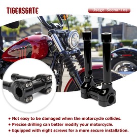 TIGERSGATE Black 1 inch Diameter Investment-cast steel Risers 12 inch Rise One-Piece Handlebar Top Clamp Kit for Dyna Softail Sportster