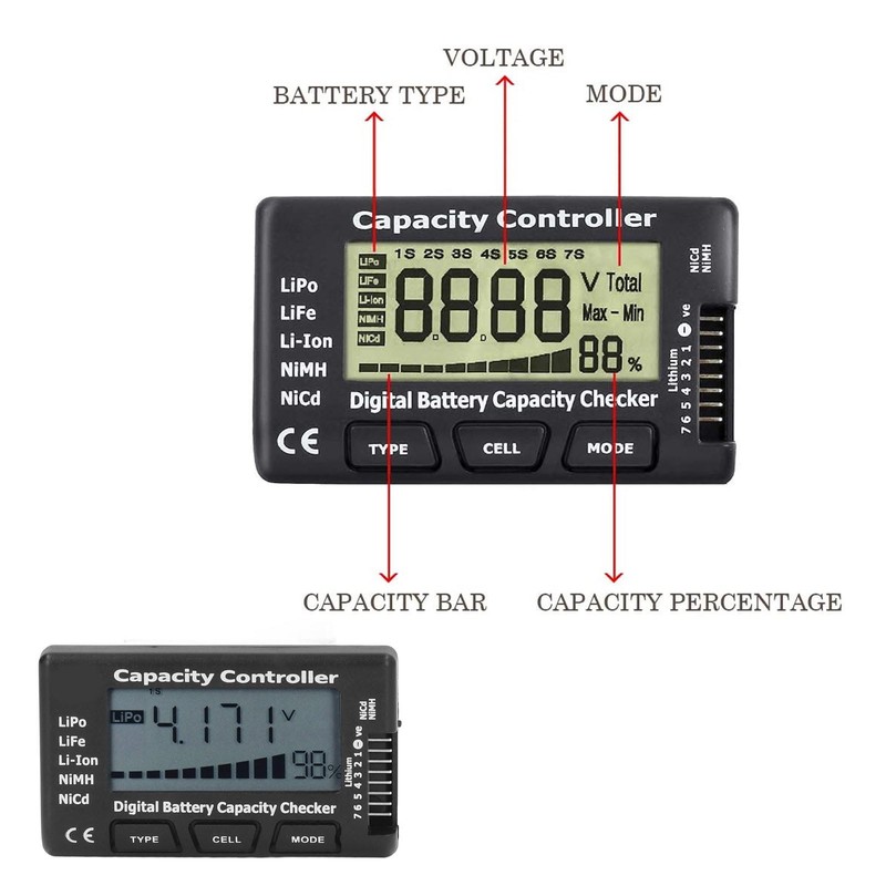 Digital Battery Capacity Checker Voltage Tester Capacity Percentage Meter for