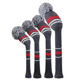 Knit Woods Golf Head Covers, Set of 4, Grey Warning Striped, Fit Driver (460CC) Fairways hybrid/UT. Soft and Elastic, Decorative Your Golf Bag to Make It Stand Out