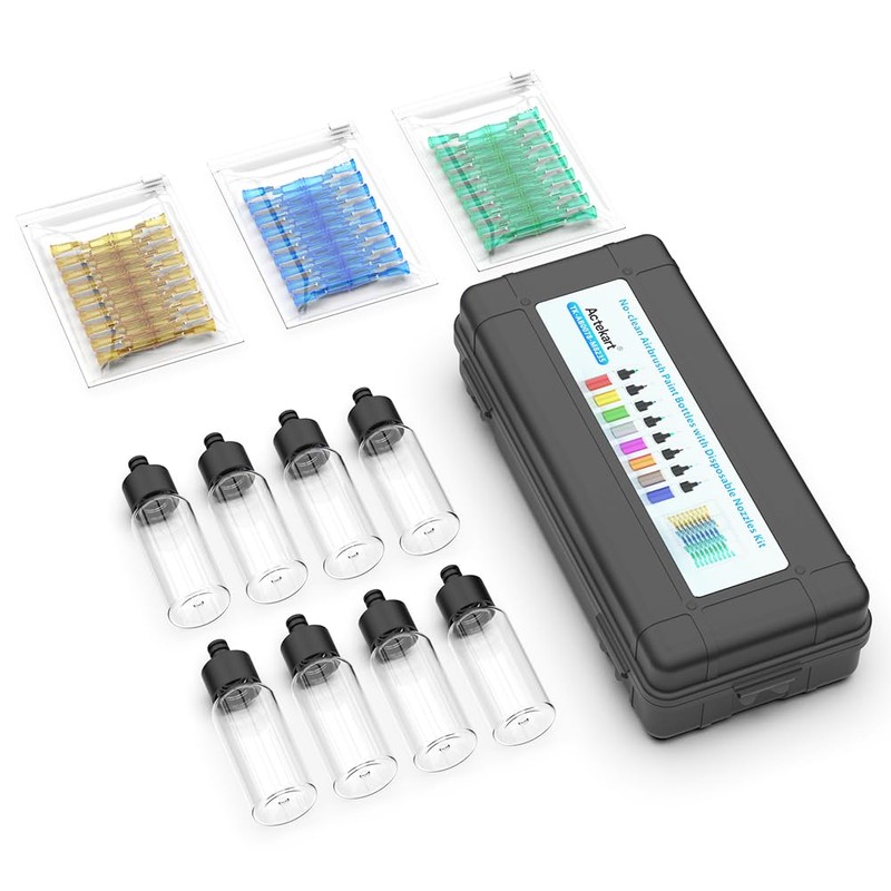 Actekart No-Clean Airbrush Accessories Kit - 8-Piece Paint Bottles &