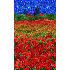 Poppy Dreams Multi Poppies Field Panel, 100% Cotton Fabric, Quilting Fabric