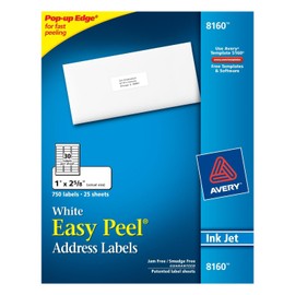 Avery Easy Peel Address Labels Ink Jet, White 1 x 2.5/8" Box of 1500 (25 Sheets / 30 per Sheet) 2 Pack