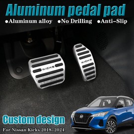 LEXLEY 2PCS Anti-Slip Aluminum Brake Gas Pedal Pads,Auto No Drilling Accelerator Pedal Covers Only for Nissan 2018-2024 Kicks-Sliver