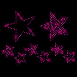 Glitzerdeals Iron-On Transfer 8 Stars Pink Rhinestone Appliqué Iron-On Motif Rhinestone Iron-On Transfer Carnival Costume Hot-fix Iron-On Transfer