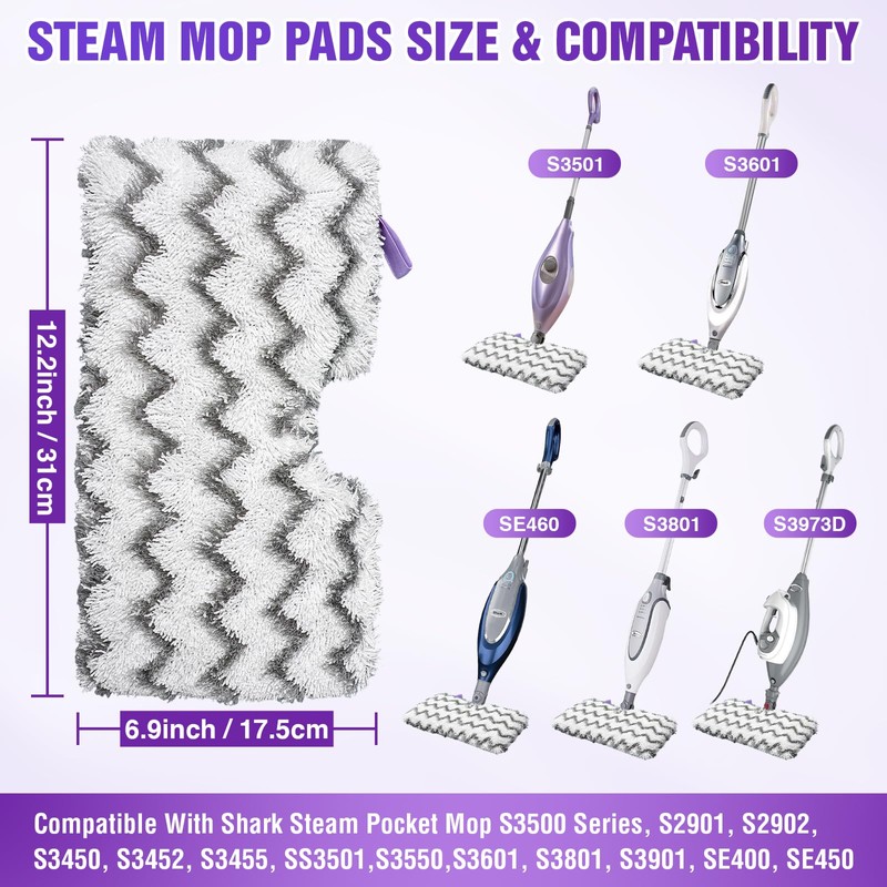 S3501 S3601 Steam Mop Replacement Pads Compatible with Shark Steam