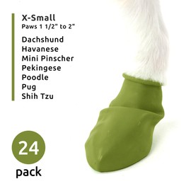 PawZ Rubber Dog Boots for Small Paws - All-Weather Waterproof Dog Shoes, Anti-Slip Traction for Rain, Snow, Mud & Hot Pavement - Pull-On Dog Booties, Olive Green - X-Small (1.5"-2") - Pack of 24