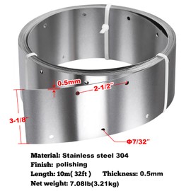GBGS 32ft x 3-1/8"(80mm) Width Perforated Tie Strap,27 Gauge Metal Coil Strapping,304 Stainless Steel