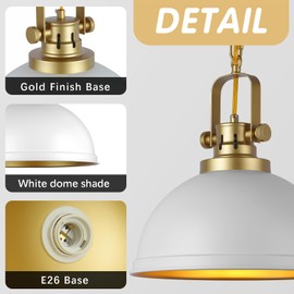 Mgcanyu Modern White and Gold Pendant Lights,11.8" Vintage White Gold Pendant Light Fixtures Iron Dome Lighting Hanging Ceiling for Kitchen Island Dining Room Restaurant Bedroom Farmhouse Entrance