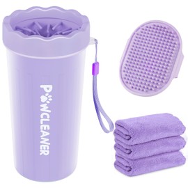 Dog Paw Cleaner for Dogs, (with 3Pcs Absorbent Towels & Adjustable Bath Brush) Dog Paw Washer,Pet Foot Cleaner (Purple, Large)