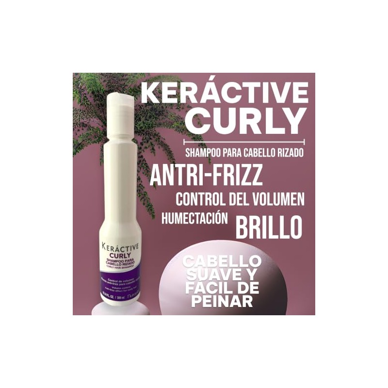 Keractive Curly Shampoo para Cabello Rizado, Control de Volumen, Efecto