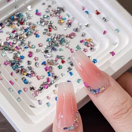 ASDIIT 4000PCS 3D Colorful Nail Gems and Rhinestones, Multi Shape Flat Back Nail Rhinestones and Charms, Mini Heart Star Flower Acrylic Gems Nail Art Rhinestones, Nail Decor for Women