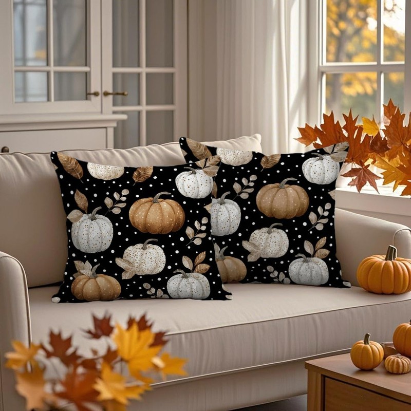 18x18 Inch Fall Pumpkin Pillow Covers Set of 2 Double-Sided
