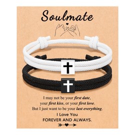 FineryGal Black White Cross God Bracelet for Women Christian Wristband Gift Jesus Love Promise Wristlet Family Christmas