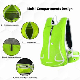EULANT Lightweight Running Backpack,Cycling Rucksack Waterproof Women & Men, Small Travel Knapsack for Biking Hiking Camping Walking Travelling Fishing School Trekking Mountaineering, Green