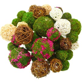 Yunsailing 36 Pcs Moss Decorative Balls for Centerpiece Bowls and Rattan Wicker Balls Handmade Moss Orbs Vase Filler for Garden Wedding Home Christmas Party Decoration(Elegant Colors)