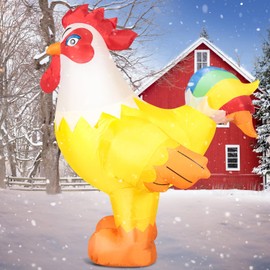 DomKom 6FT Rooster Inflatables Christmas Spring, Farm Ranch Blow up Animals Cute Chicken, Decorations Outdoor Yard Built-in LED Lights Big Large Decor Party Lawn Holiday Outside