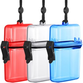 Outus 3 Pieces Waterproof Case ID Card Holder with Floating Sports Case Locker with Hanging Ring and Rope (Clear Blue Red,4.72 x 2.95 x 1.57 Inch)