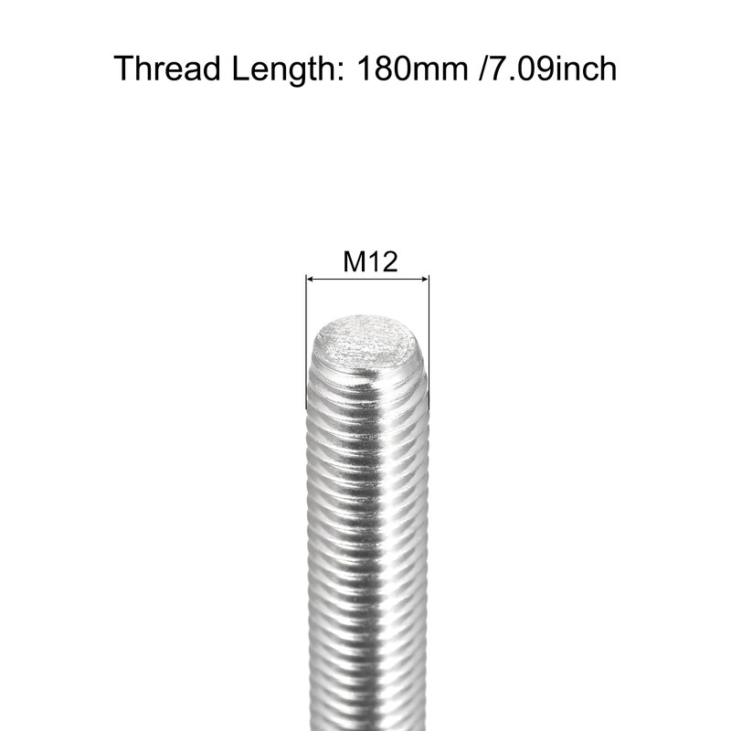 sourcing map Fully Threaded Rod M12 x 180mm 1.75mm Thread