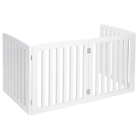 LEMY Dog Gate, Wooden Pet Door Indoor, Freestanding Dog Fence for Stairs, Hallways&Doorways, 4 Panels, White