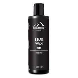 Mountaineer Brand Beard Wash For Men | 100% Natural Beard Shampoo | Thick Cleaning Softening Lather for Hair and Skin | Hydrate and Detangle | Grooming Treatment | Bare Unscented 8oz