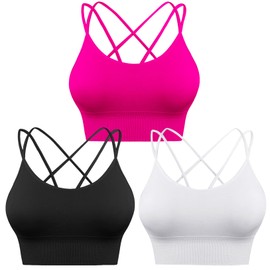 Sykooria Wome's Criss Cross Back Sports Bra Strappy Seamless Cropped Bras for Yoga Gym Workout Set