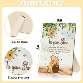 Winnie Tie Your Shoe Baby Shower Game Sign, Baby Shower Party Favors, Includes Tie Your Shoe Baby Shower Sign and 50Pcs Yellow Balloons, Baby Shower Games for Winnie Baby Shower Party