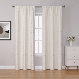 Majestic Giftware 2 Pieces Jacquard Window Curtains - WT1307-4263 | (42 x 63) Window Treatment for Bedroom, Living Room & Kitchen | Long & Luxury Insulated Curtains (Marble White/Gold)