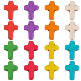 SUNNYCLUE 1 Box 100Pcs Cross Beads Bulk Small Easter Cross Beads Synthetic Magnesite Stone Crucifix Crosses White Red Blue Pocket Quilts Cross Bead Charms for Jewelry Making Beading Kit Supplies