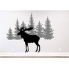 Pine Tree Branches Forest Moose Winter Deer Silhouette Wall Decal
