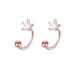 Reffeer Solid 925 Sterling Silver Star Half Hoop Earrings Open Huggie Hoops for Women Teen Girls CZ Star Hoop Earrings Ball Cuffs (C-Rose Gold)