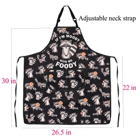 FUSTMW Raccoon Cooking Apron Raccoon Gifts for Raccoon Lovers If I'm Moody Give Me Foody Baking Chef Kitchen Apron, Raccoon Apron, One Size