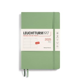 LEUCHTTURM1917 370788 Weekly Planner 2025, Medium A5 Softcover - 12 Month Planner, Lined - Sage, English