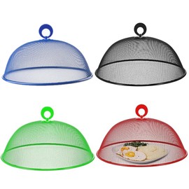 4 Pieces Mesh Cover for Food, Food Cover, Outdoor Food Cover, Round Food Cover, Iron Fly Cover, for Fruit, Food, Picnic, Holds Fly Beetles (Blue, Red, Green, Black, 28 cm)