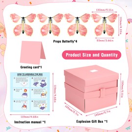 Rierousy Surprise Gift Box, Butterfly, DIY Explosion Box, Small, Explosion Box, Birthday Gift for Friends and Family (Pink)