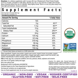 BlueBonnet Nutrition Organic Plant Protein Powder, 24g Plant Based Protein, Zero Sugar, 8g Prebiotic Fiber, USDA Organic, Non-GMO, Kosher, Gluten-Free, Soy-Free, Vegan, Chocolate Flavor, 19 Servings