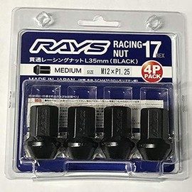 RAYS Racing Nuts 17HEX M12 x P1.25 BK (Black) 1.4 inches (35 mm), Pack of 4 74130000223BK