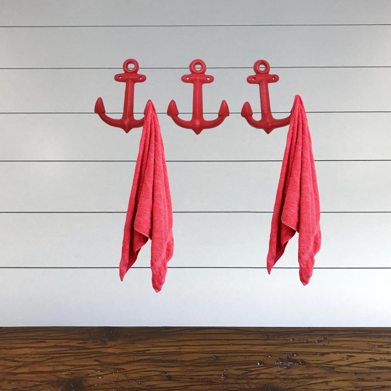 Wowser Nautical Cast Iron Ship Anchor Wall Hooks, 6 Inches,