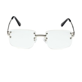 Ggpyyon Retro Rimless Rectangle Sunglasses for Women Men Trendy Gold Metal Frameless Square Sun Glasses Eyewear(Silver/Clear)