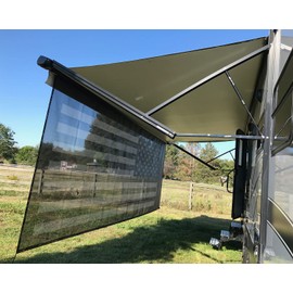 Tentproinc RV Awning Sun Shade Screen 8' X 11' 3'' (American Flag) Black Mesh Sunshade Camper Trailer Awning Shade Screen UV Blocker Completed Kits