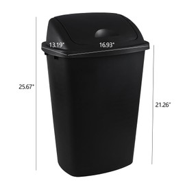 Parlynies 4-Pack 13 Gallon Plastic Swing Top Trash Can, Lidded Wastebasket Garbage Can for Kitchen, Garage, or Workspace, Black