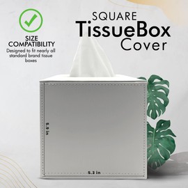 Luxury 5 Star Hotel Style Tissue Box Cover - Sturdy and Stylish Tissue Box Holder with a Custom Height and Modern PU Leather Exterior, 13.5x13.5x15cm - Gray