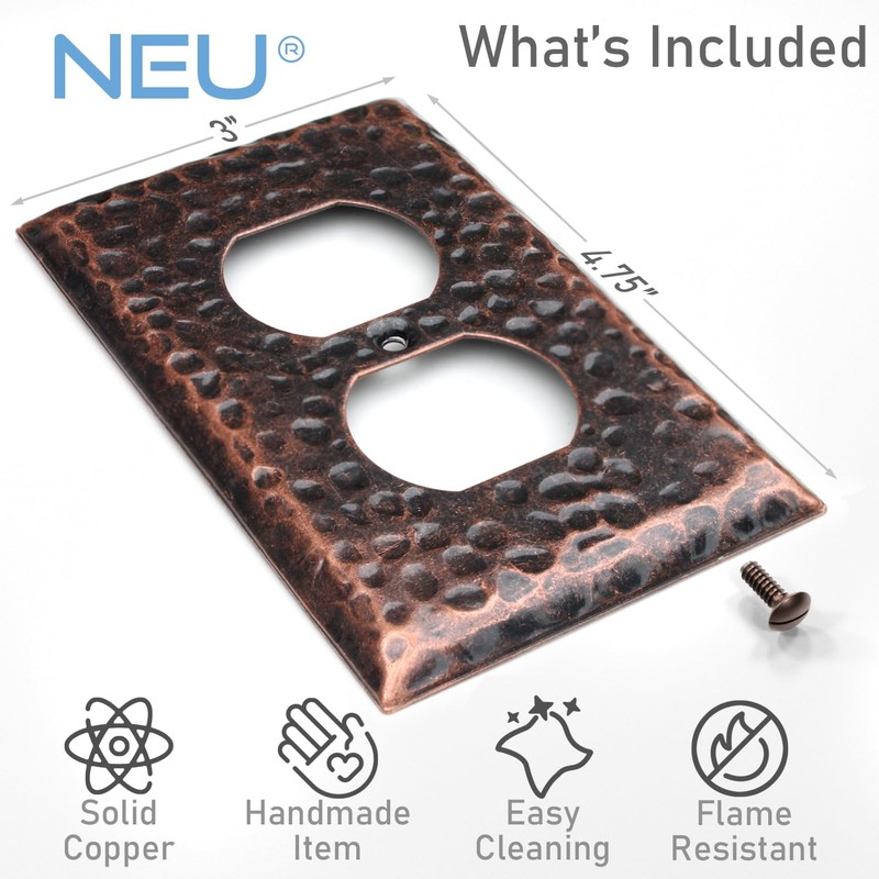 [10 Pack] Hammered Copper 1-Gang Duplex Receptacle Outlet Switch Cover