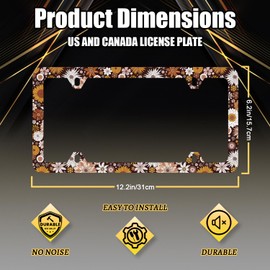 Colorful Flowers License Plate Frame Beautiful Daisy Sunflower Boho Floral License Plate Cover Stainless Steel Funny License Plate Decoration With Screws 12.3"x6.3" For US Canada Standard Vehicle Size