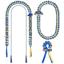 Canlierr 17 Pcs Graduation Leis and Cord Set 2025 Braided Necklace Adjustable Graduation Gift for Student Grad Party Supplies(Blue and Gold)
