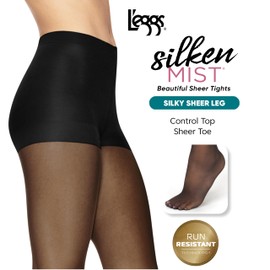 L'eggs Women's Silken Mist Control Top Sheer Toe Run Resist Silky Sheer Leg Panty Hose, Jet Black, Q