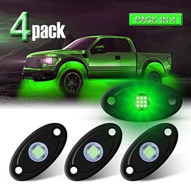 LY8 4 Pods LED Rock Lights Green Waterproof underglow Neon Underbody Fender Light Kits for Jeep Truck Car ATV SUV Boat LED Lighting Lamp(Green)